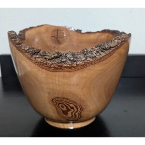 Hand Turned Live Edge Bradford Pear‎ Wooden Bowl 6 1/2" Artist Signed